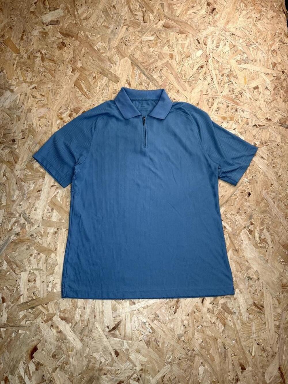 Via Europa Polo Shirt Mens Medium Blue Ribbed Knit Short Sleeve 1/4 Zip Collared